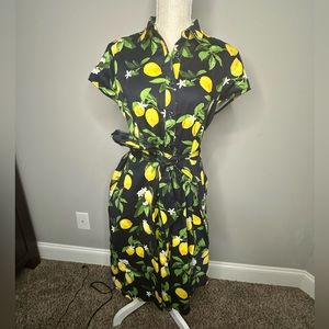 navy blue dress with casual limes.